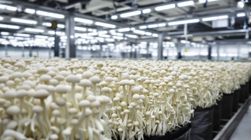 蘑菇视频生长观察配图：菇房里瓶栽的金针菇